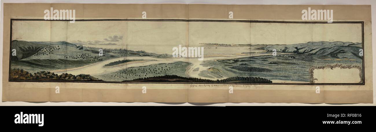Panorama of Plettenberg Bay, seen from an elevation at the mouth of the Keurbooms River. Draughtsman: Robert Jacob Gordon (attributed to). Dating: 14-Feb-1778. Place: Kaapprovincie. Measurements: mm ×   mm; h 415 mm × w 2430 mm. Museum: Rijksmuseum, Amsterdam. Stock Photo