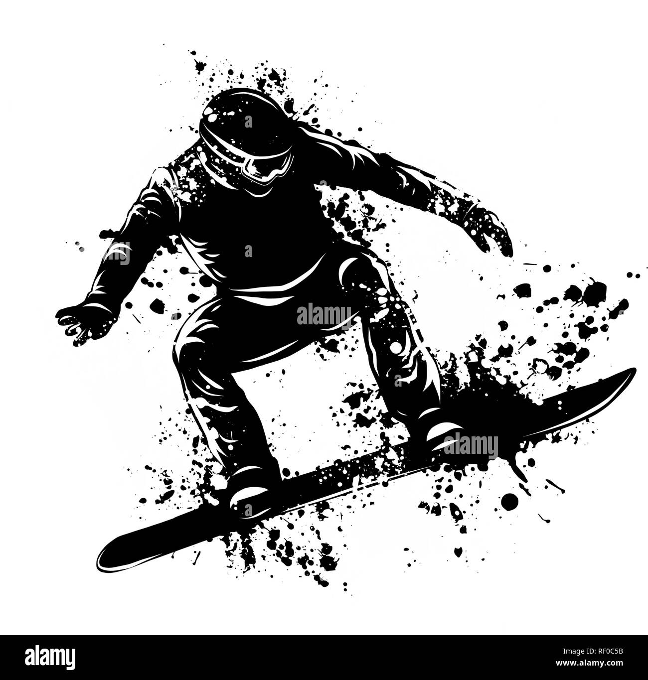 Silhouette of a snowboarder jumping. Vector illustration Stock Vector