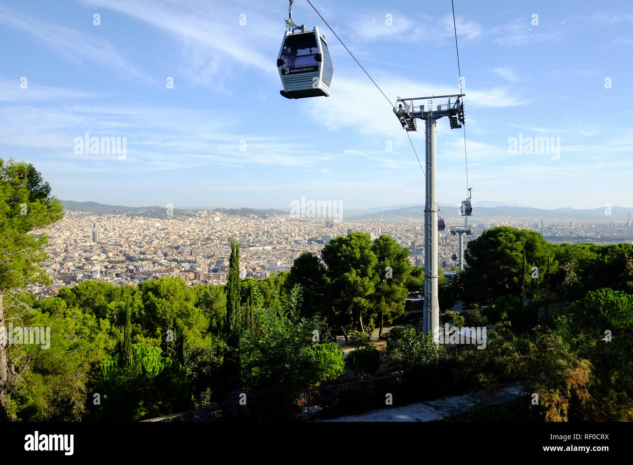 View with cable cars from Montjuïc Hill over Barcelona Stock Photo - Alamy