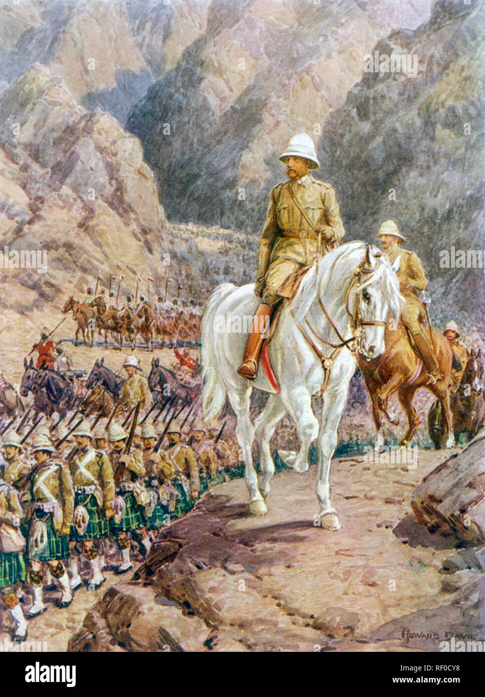 FREDERICK ROBERTS, 1st Earl Roberts (1832-1914) British army officer here shown with his soldiers in the Khyber Pass during the Second Anglo-Afghan War Stock Photo