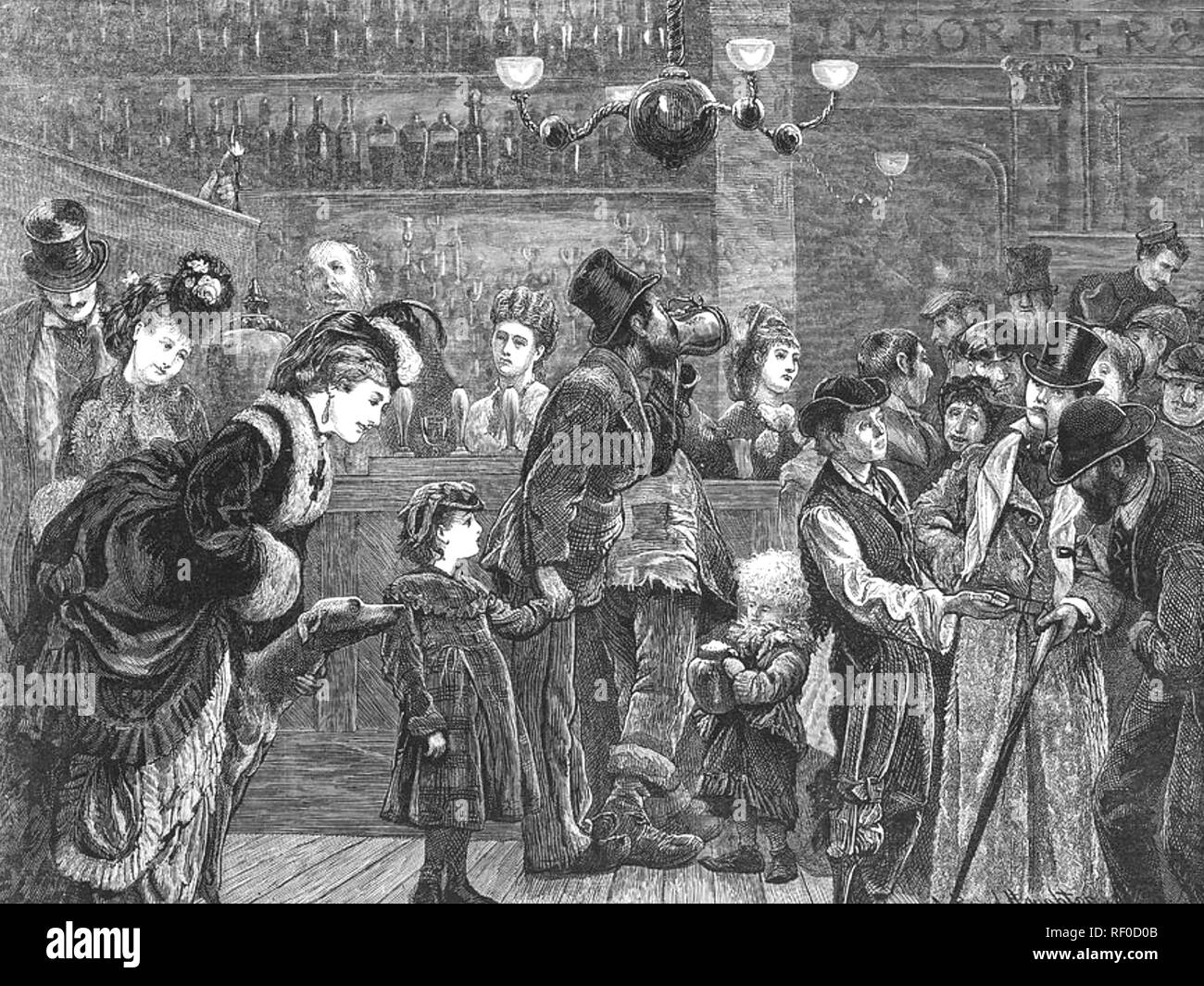 LONDON PUB scene in an 1870 engraving Stock Photo