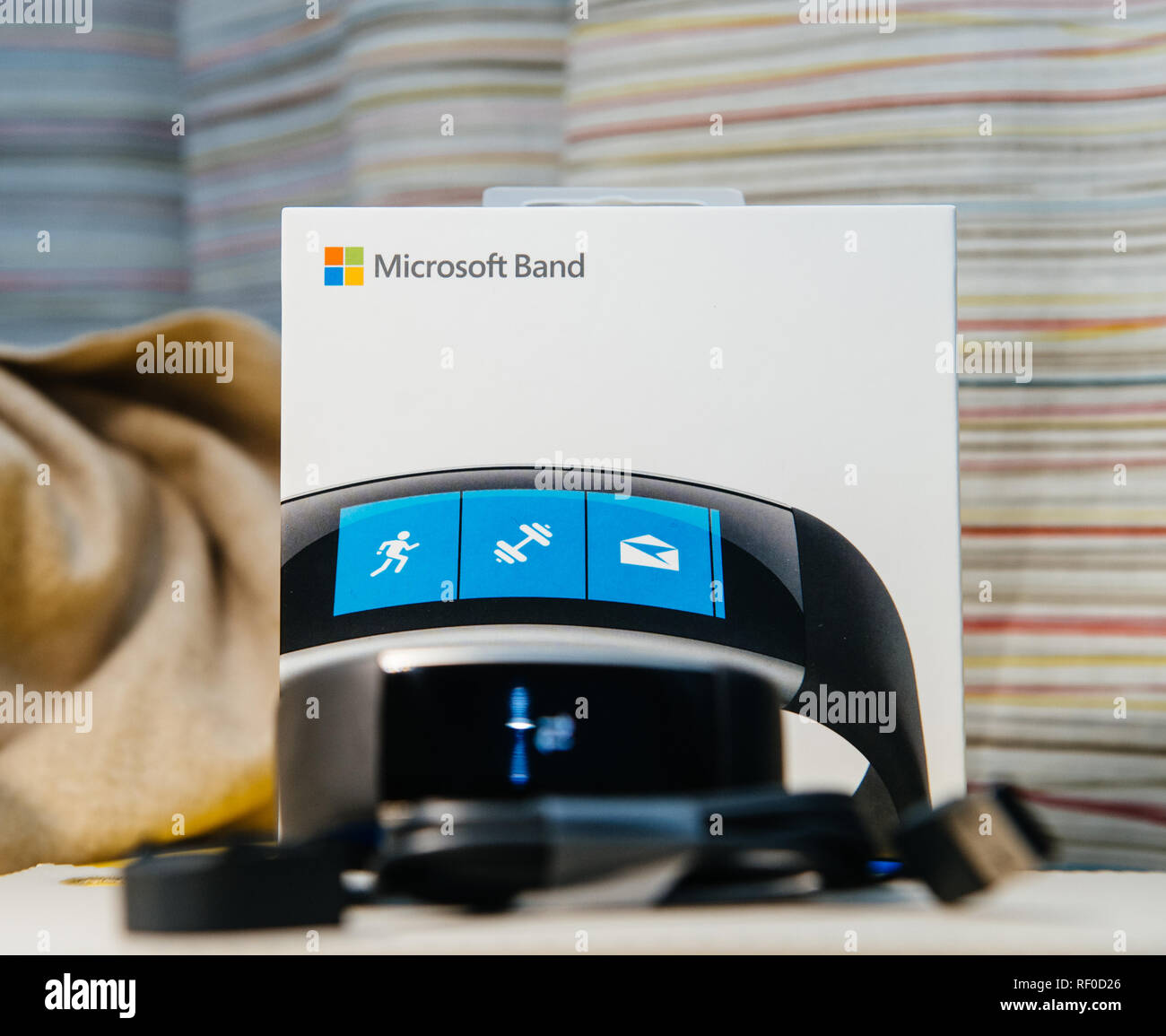 London, UK - June 3, 2016: Packaging of the new Microsoft Band 2 the ...
