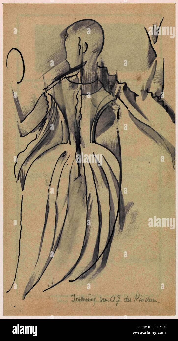 Allegorical female figure with a mirror, seen from behind. Draughtsman: Antoon Derkinderen. Dating: 1869 - 1925. Measurements: h 184 mm × w 102 mm. Museum: Rijksmuseum, Amsterdam. Stock Photo
