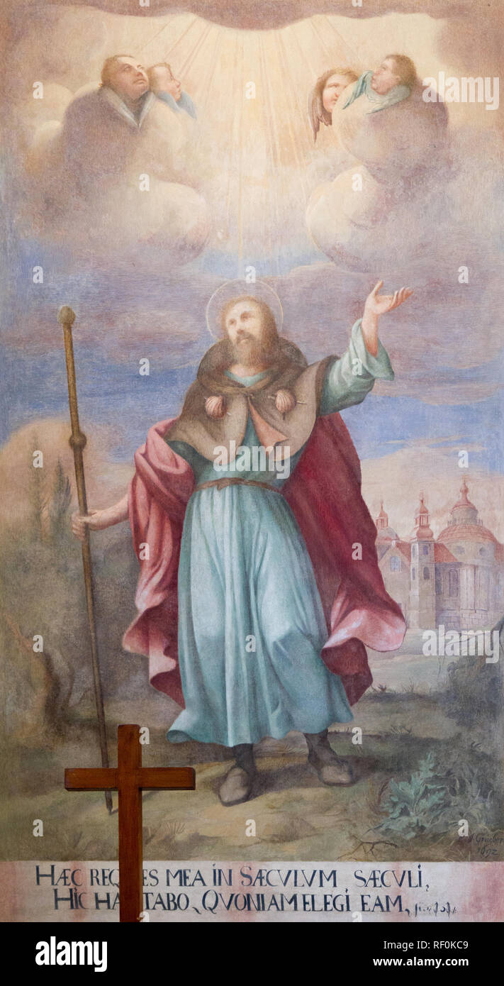 Trnava, Slovakia. 2018/4/12. The painting of Saint James. The Saint John the Baptist Cathedral in Trnava. Stock Photo