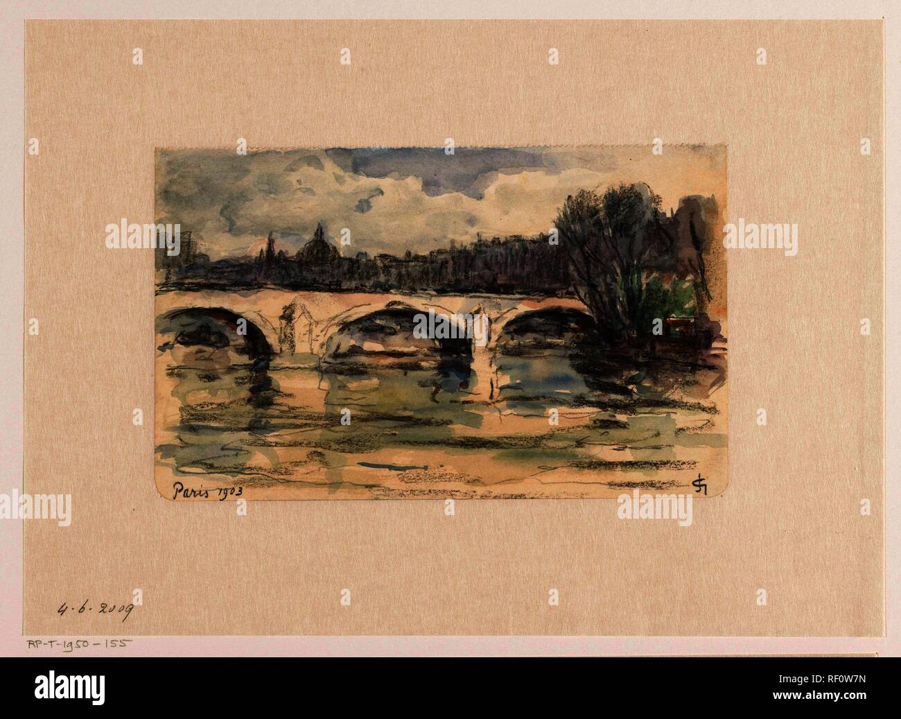 Bridge over the Seine, Paris. Draughtsman: Carel Nicolaas Storm van 's-Gravesande. Dating: 1903. Measurements: h 108 mm × w 175 mm. Museum: Rijksmuseum, Amsterdam. Stock Photo