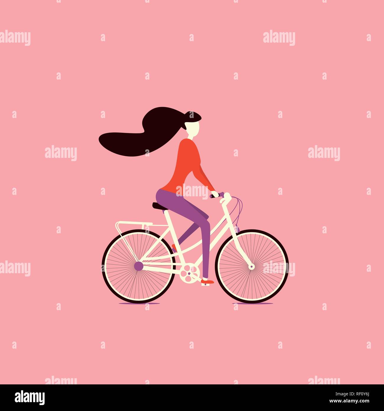 Girl doing outdoor sport activities, girl on a bicycle, traveling, cycling Stock Vector