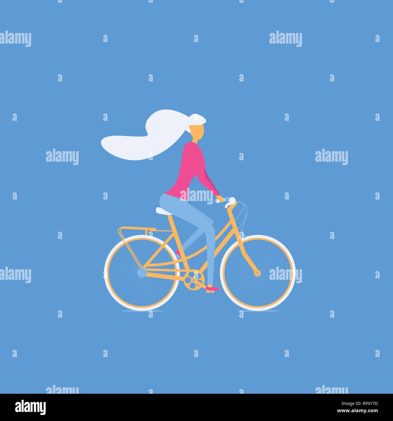 Girl riding a bicycle, otdoor activity, traveling, cycling Stock Vector