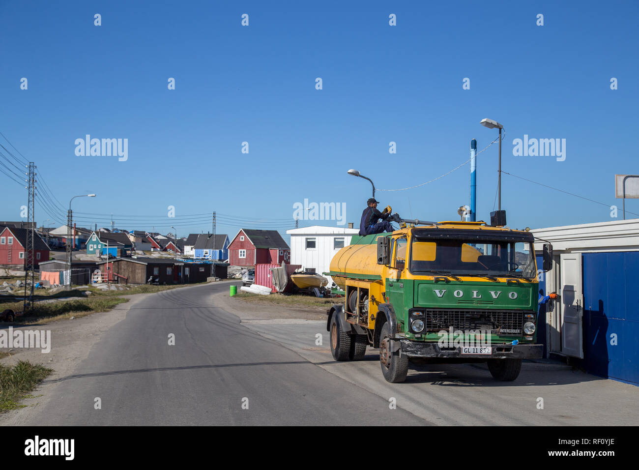Fuel Truck in Qeqertarsuaq, Greenland Stock Photo