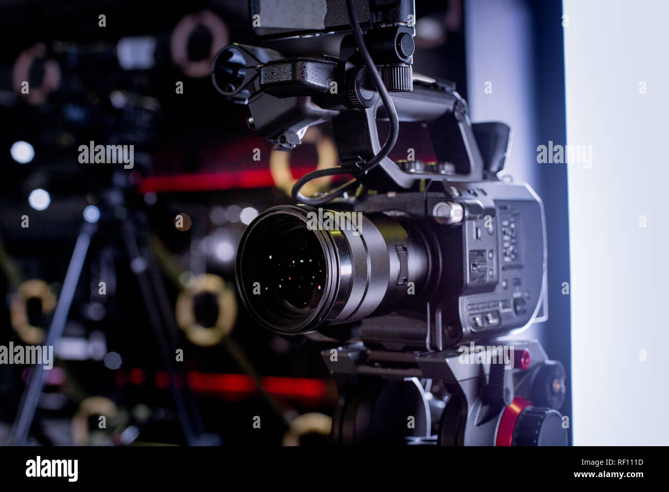 detail of professional camera equipment, film production studio Stock