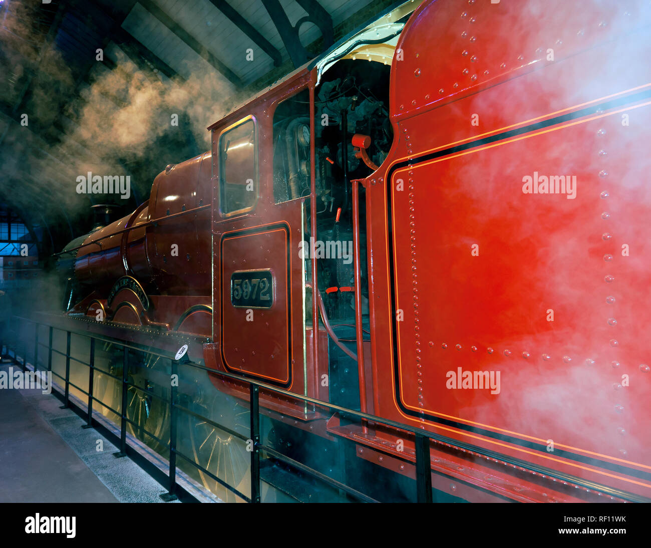 Side view of the Hogwarts Express Steam Engine at the making of Harry Potter Studio Tour, Leavesdon Stock Photo