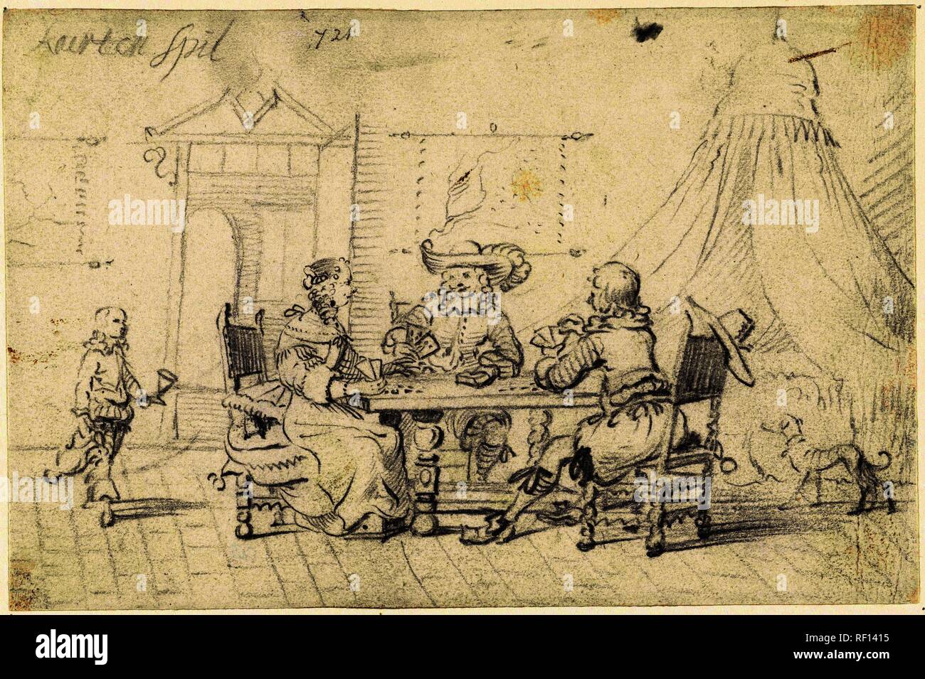 Interior with card players and a servant. Draughtsman: Gesina ter Borch. Dating: