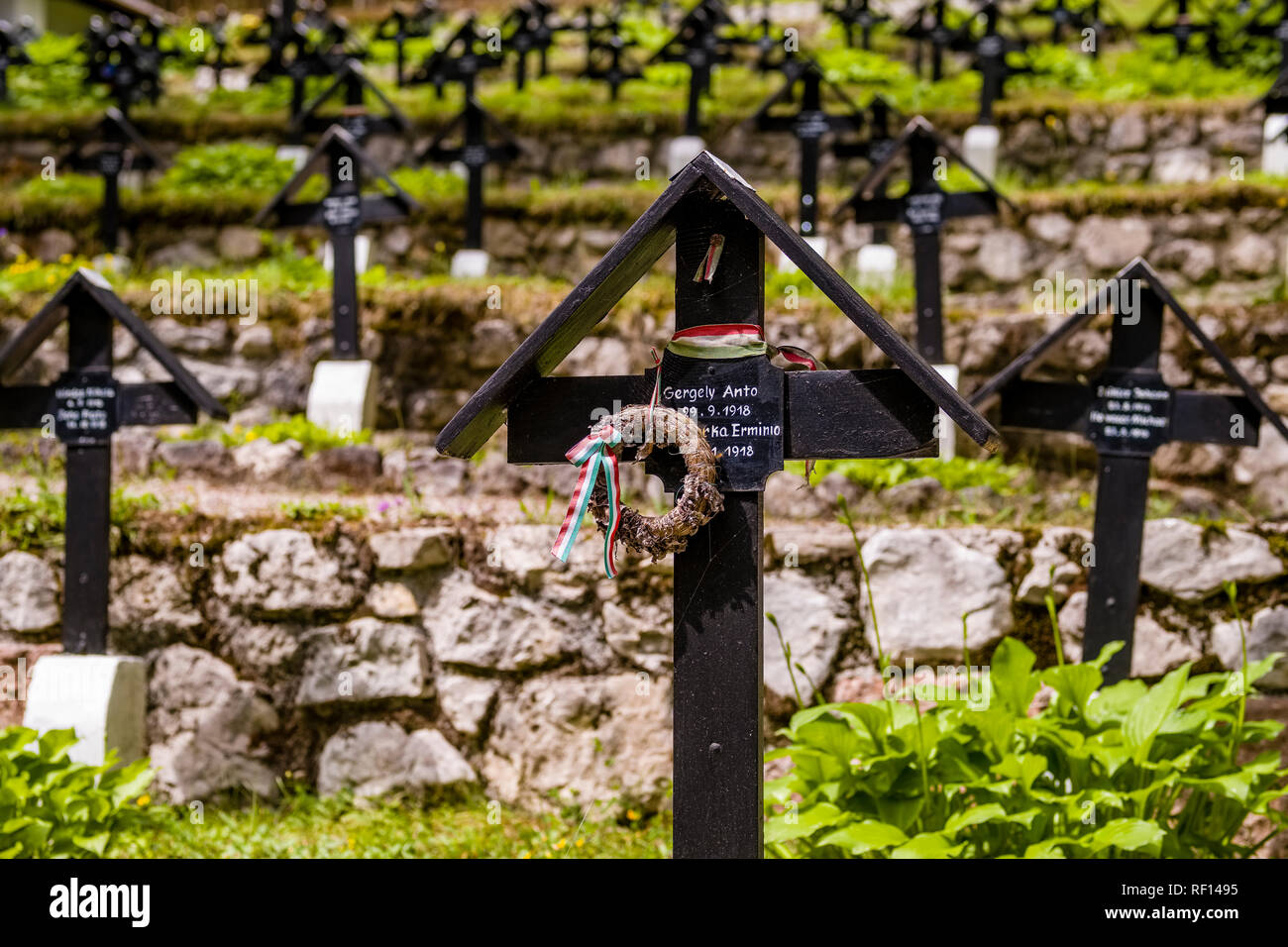 Graves of 1259 soldiers, died in World War 1, on Military Cemetery Nasswand Stock Photo