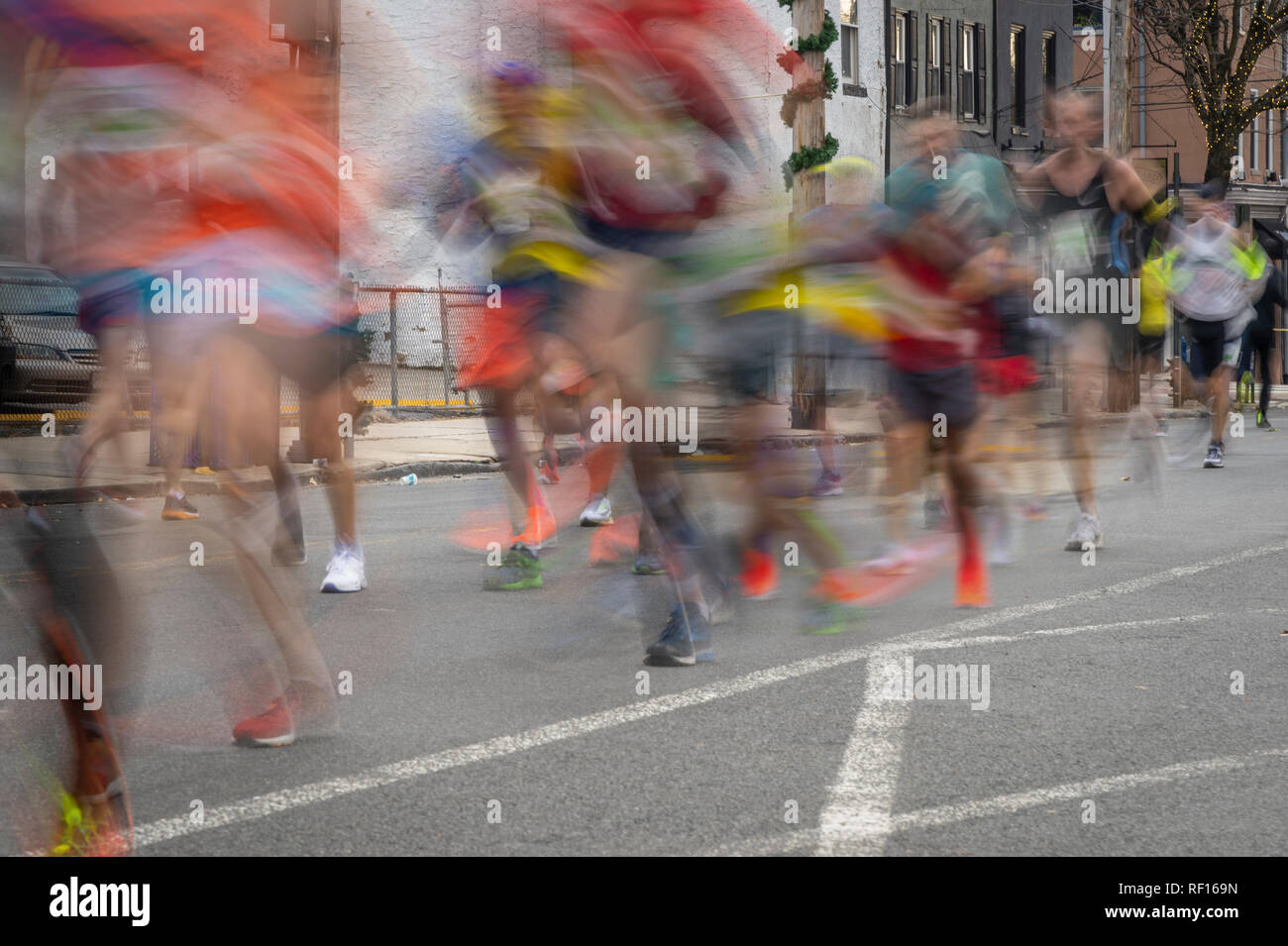 Blurry Runners In 2018 Philadelphia Marathon Stock Photo