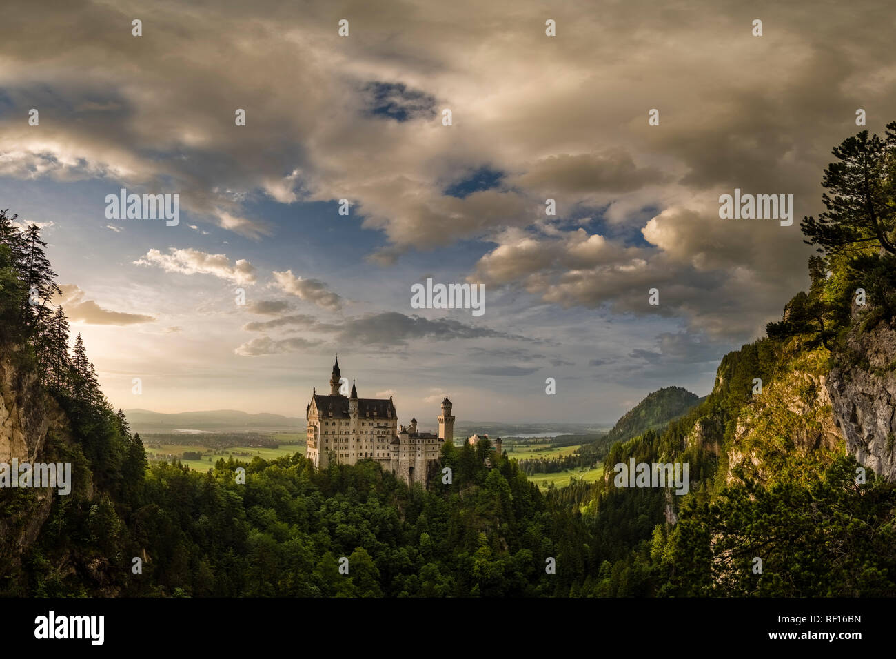 Panoramic view of the castle Neuschwanstein from the bridge