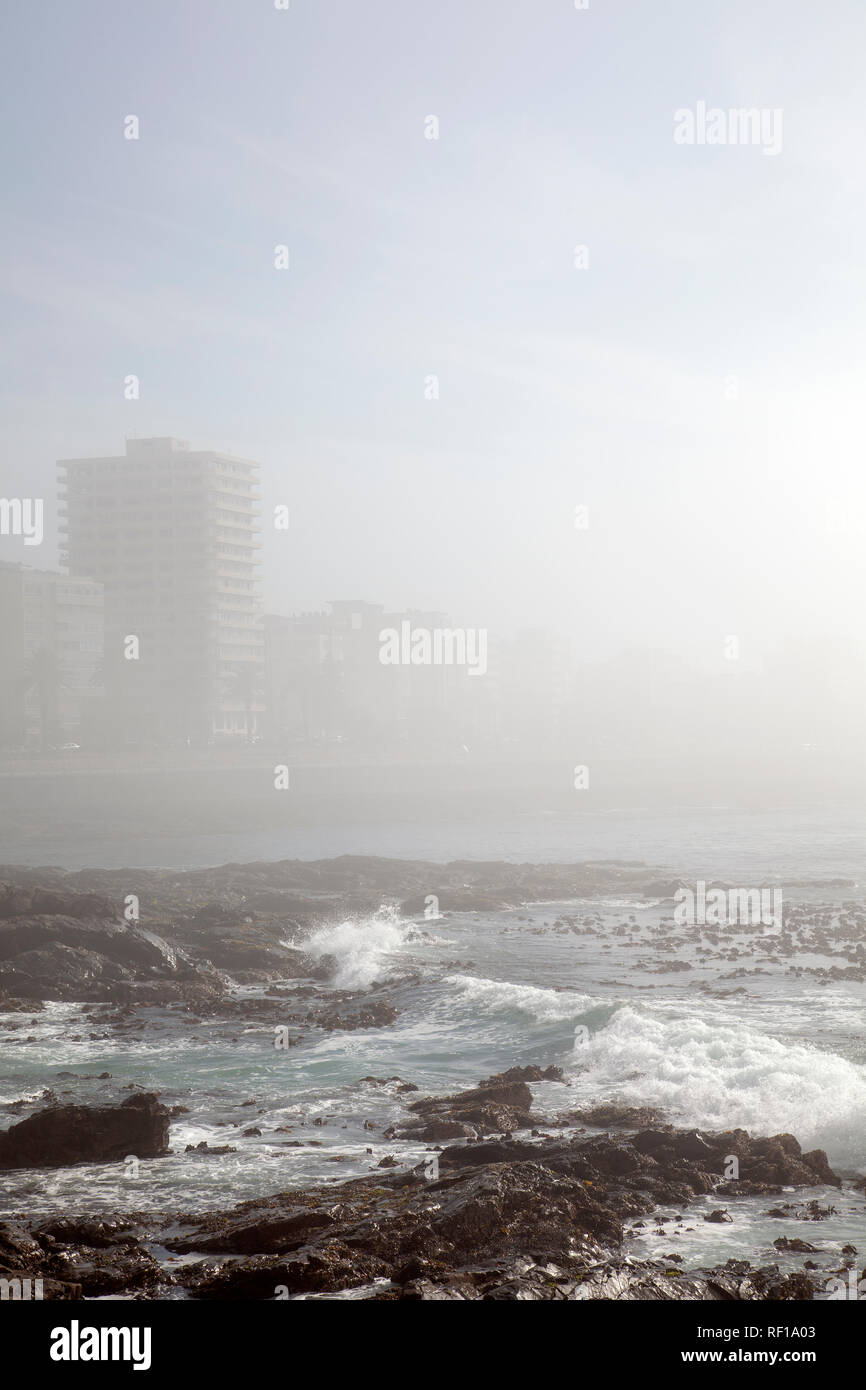 Foggy Sea Front with Buildings in Sea Point, Cape Town - South Africa Stock Photo