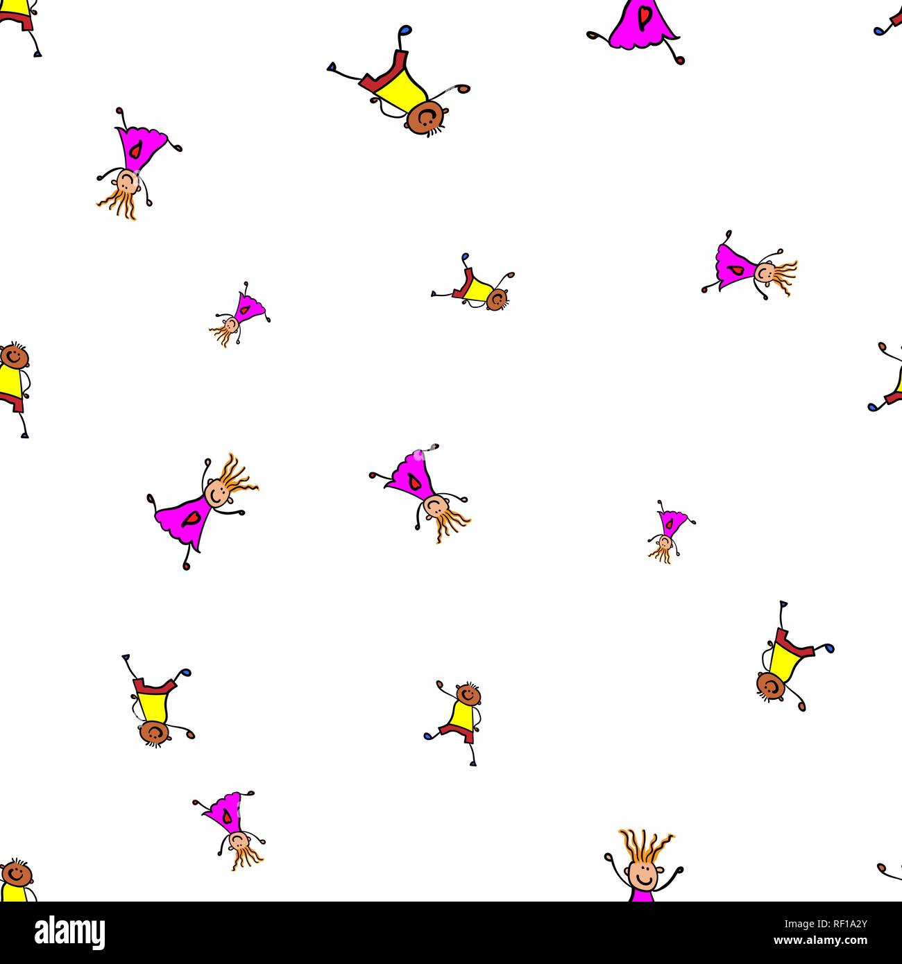 Kids seamless pattern in doodle style. Vector illustration on white ...