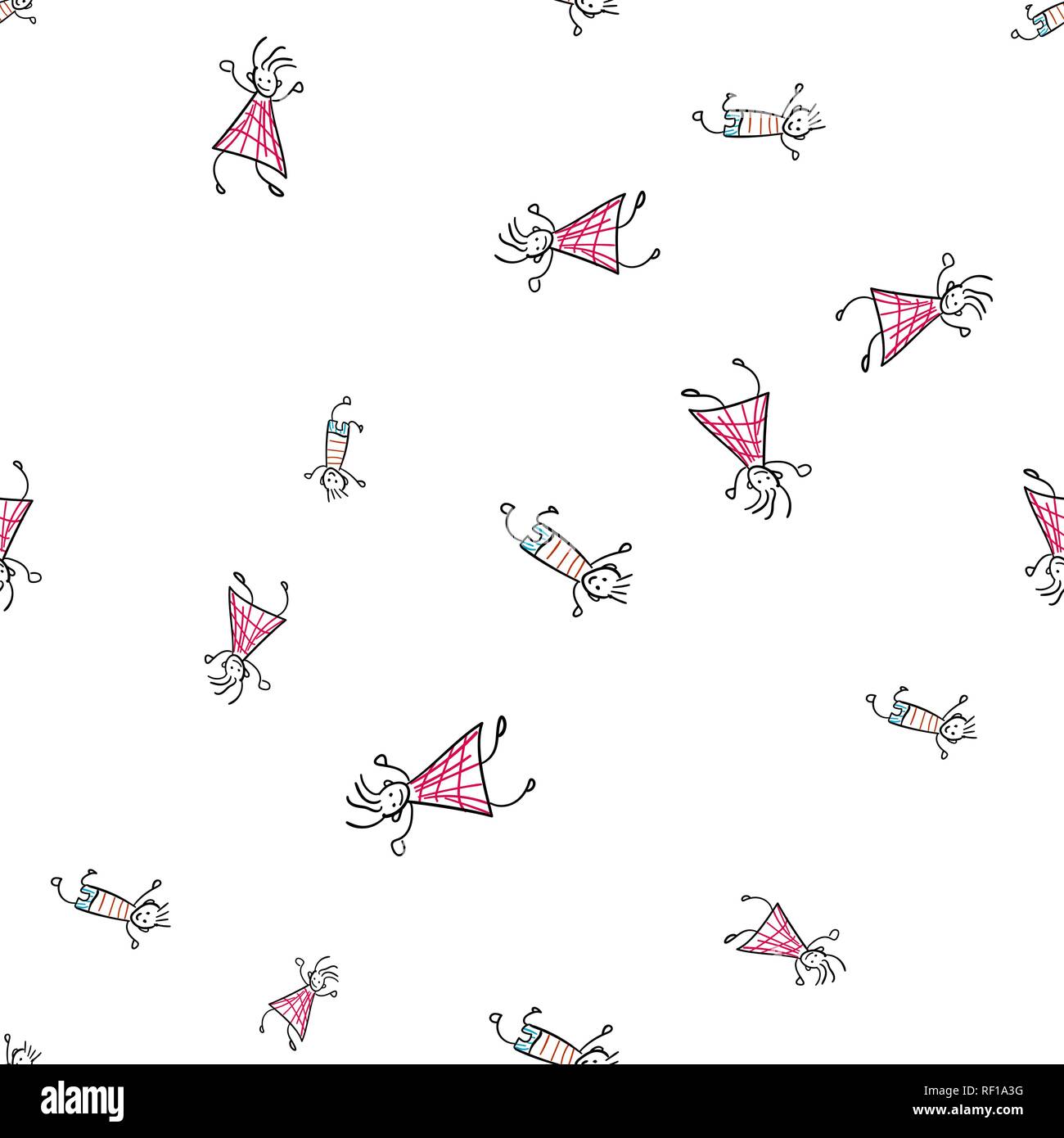Kids seamless pattern in doodle style. Vector illustration on white ...