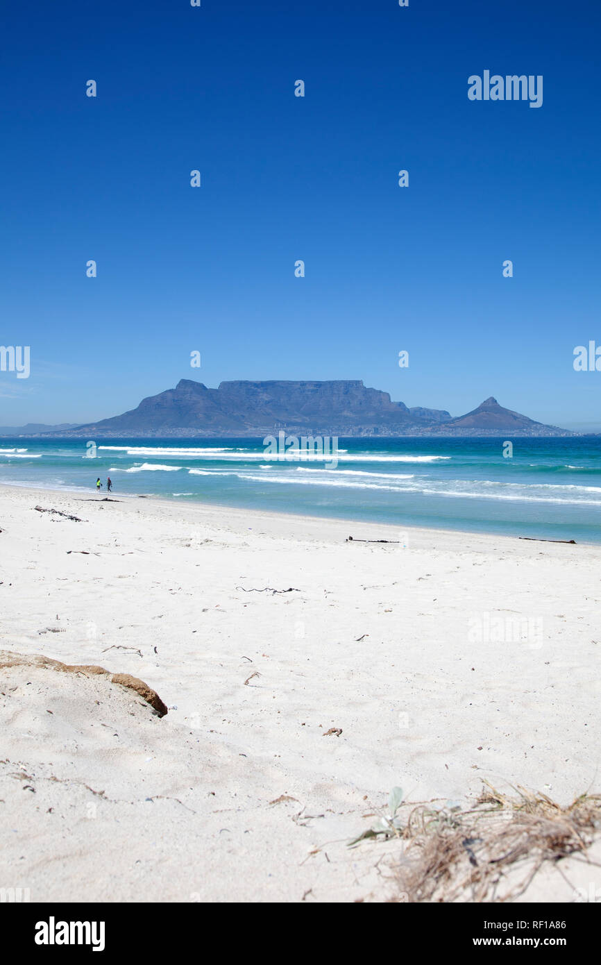 View of Table Mountain over Table Bay from Bloubergstrand, Cape Town - South Africa Stock Photo
