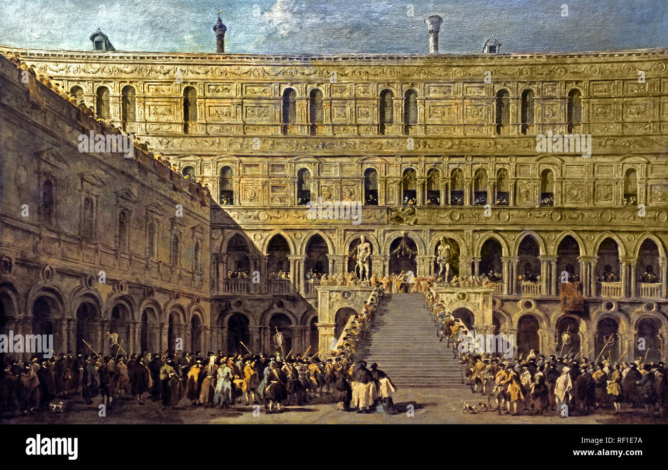 The Coronation of the Doge on the Scala dei Giganti of the Doge's Palace in Venice  c. 1775–80  Francesco GUARDI, 1712 – 1793, Venice, Venetian, Italy, Italian, Stock Photo