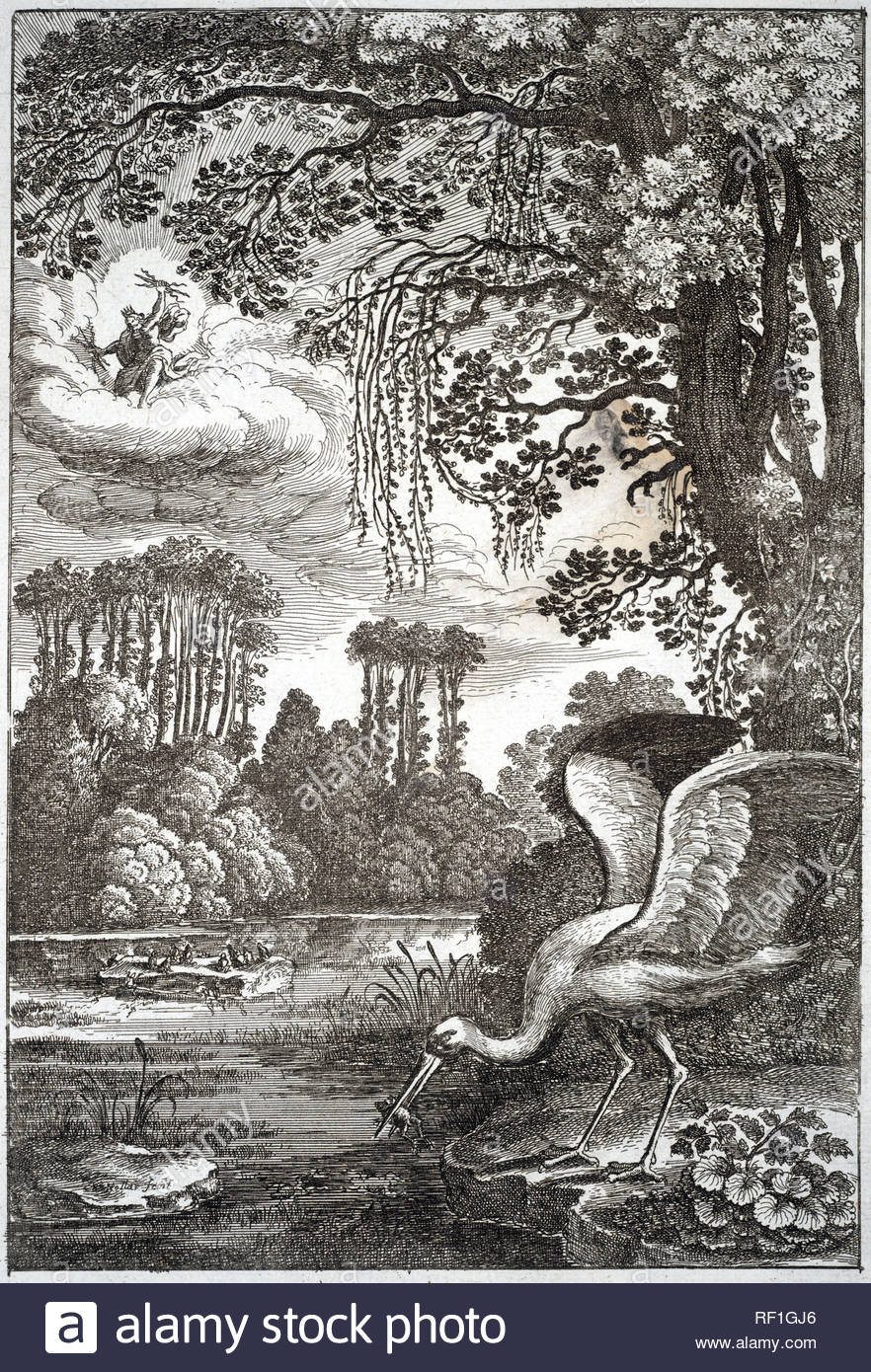 The Frogs who desired a King, one of Aesop's Fables, etching by Bohemian etcher Wenceslaus Hollar from 1600s Stock Photo