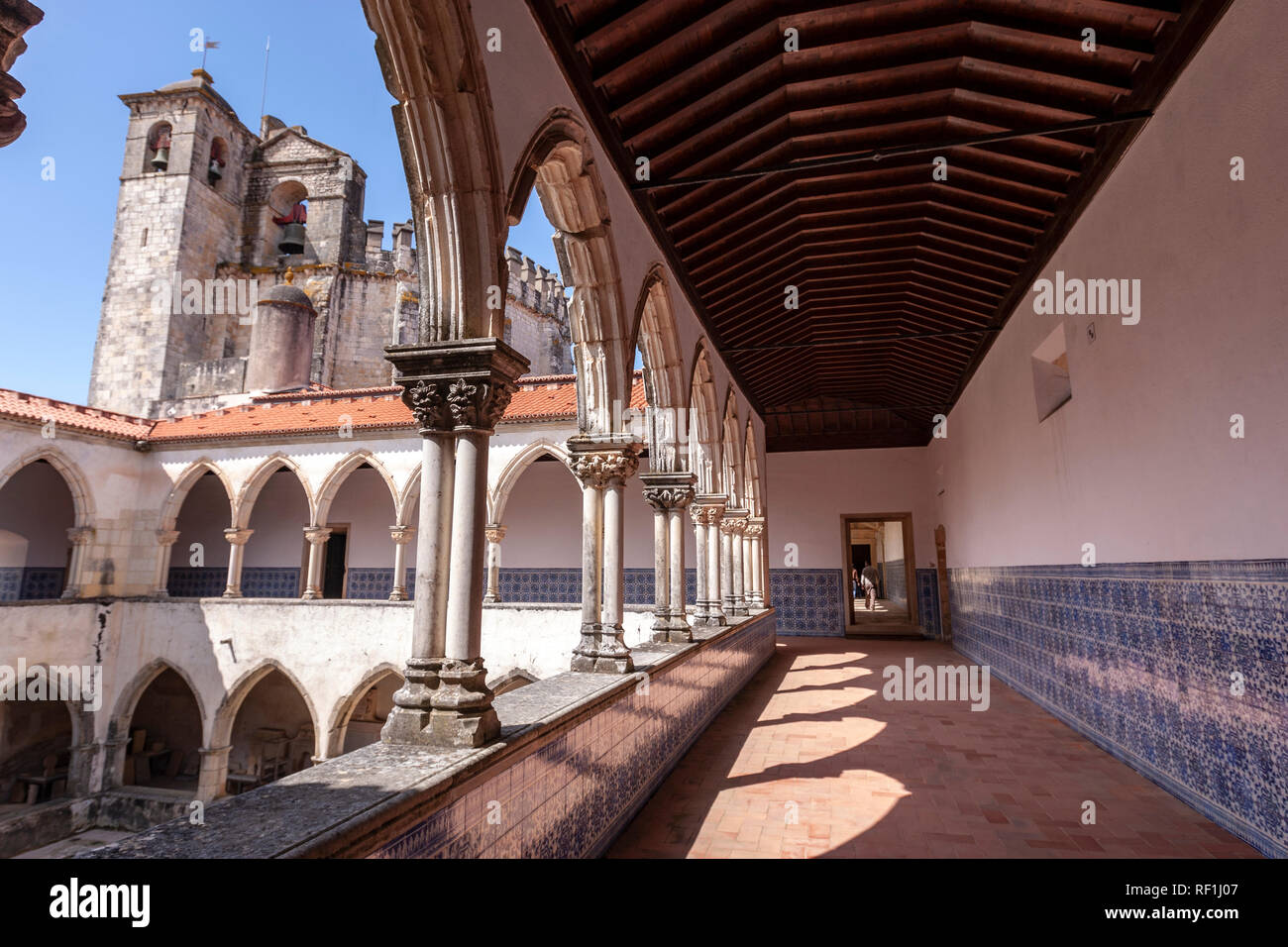 Claustro da Lavagem (Washing Cloister) Two-storey Gothic cloister in Convent of Christ, Tomar, Portugal Stock Photo