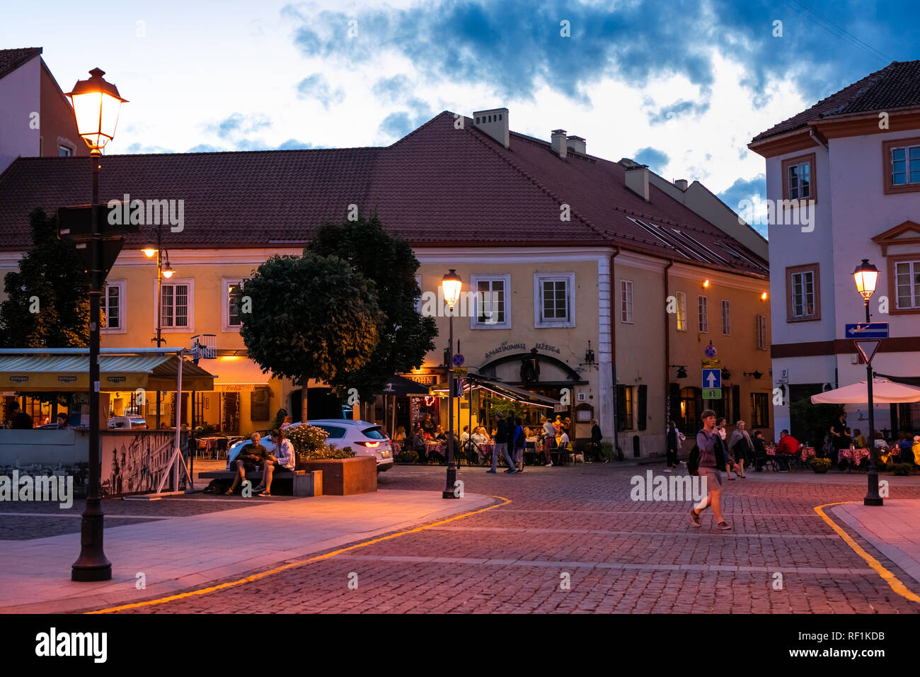 Town Hall Square in Old Town at night of Vilnius, Lithuania, Baltic