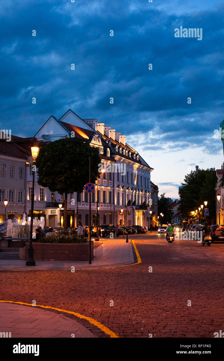 Street in Old Town at night of Vilnius, Lithuania, Baltic states. Stock Photo