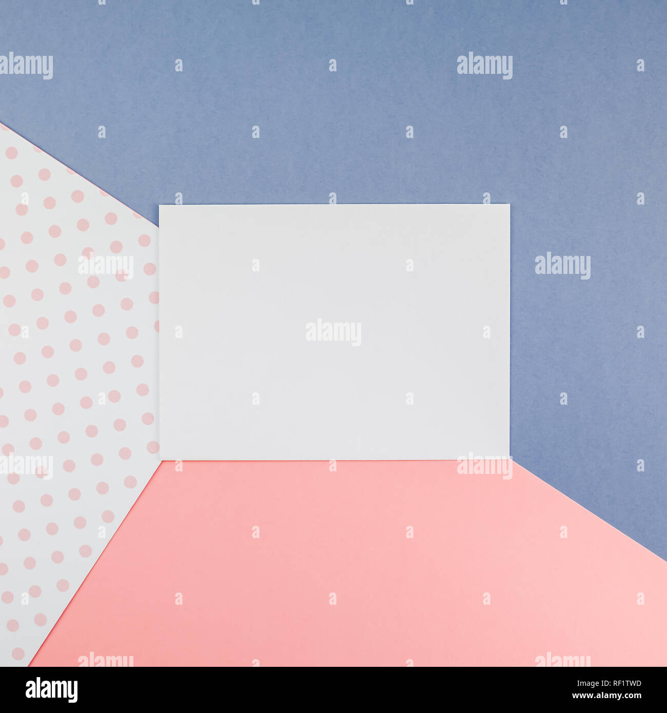 Creative top view mock up blank paper sheet pink postcard background ...