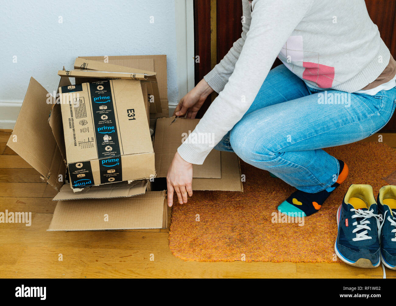 Stack Of Amazon Shipping Boxes High Resolution Stock Photography and
