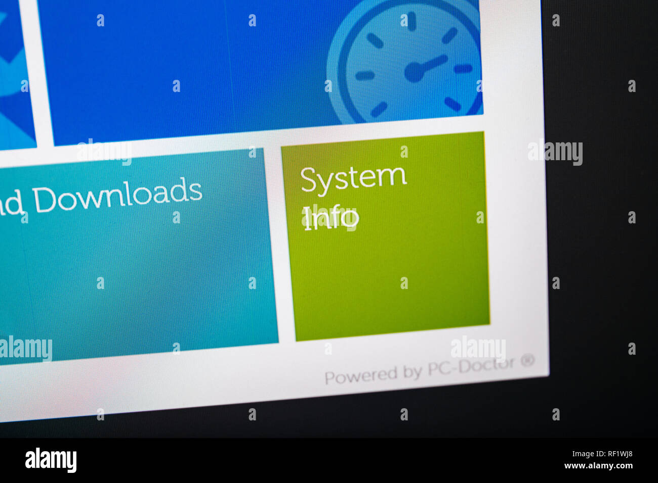 LONDON, UNITED KINGDOM - OCT 24, 2017: System info on Digital screen with Support Assist software hardware check program for Dell Computers running on powerful workstation Stock Photo