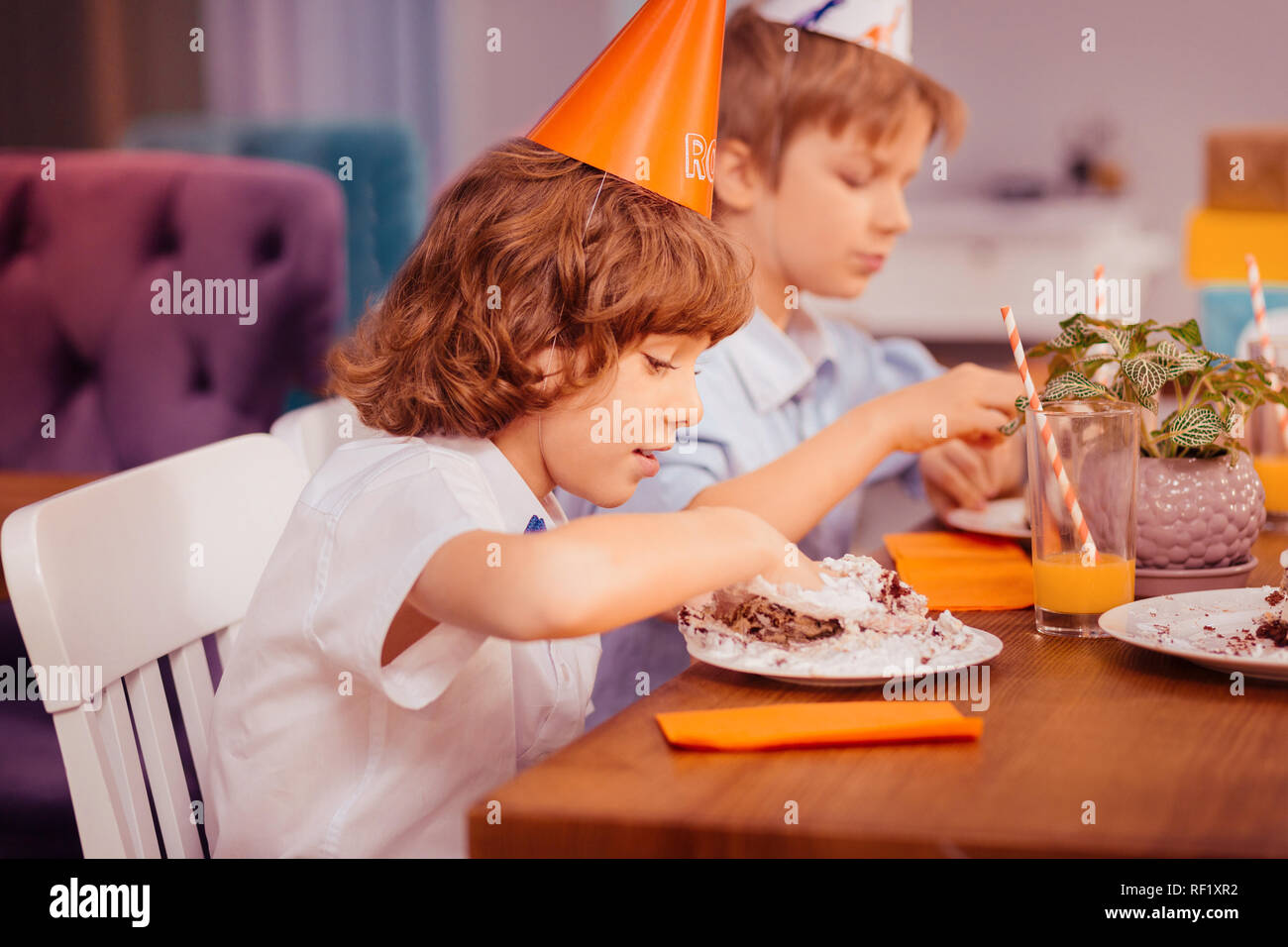 Children Eating Birthday Cake Hands High Resolution Stock Photography