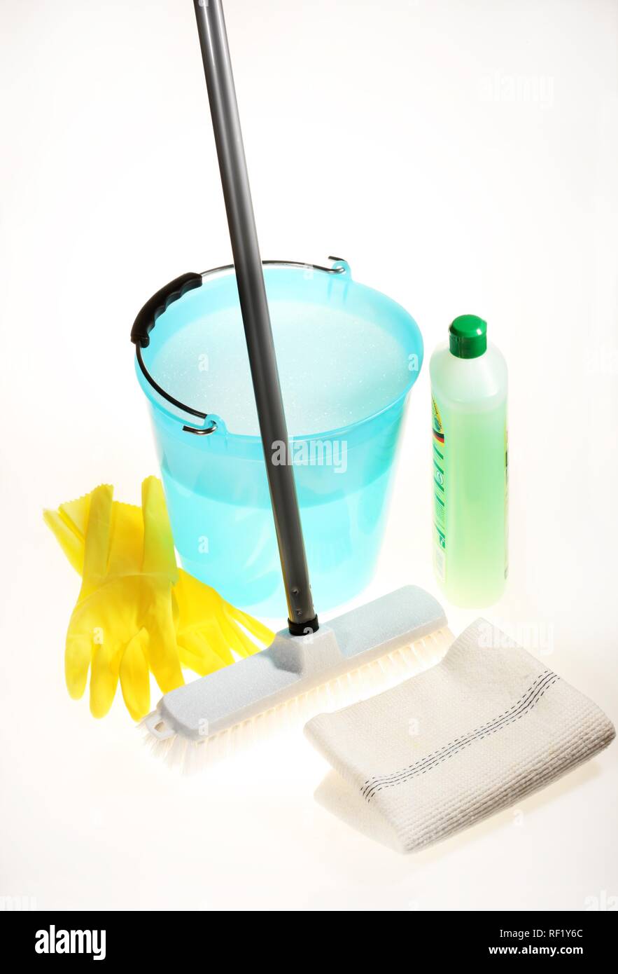 https://c8.alamy.com/comp/RF1Y6C/broom-and-bucket-used-to-scrub-floors-yellow-rubber-gloves-and-cleaning-product-RF1Y6C.jpg