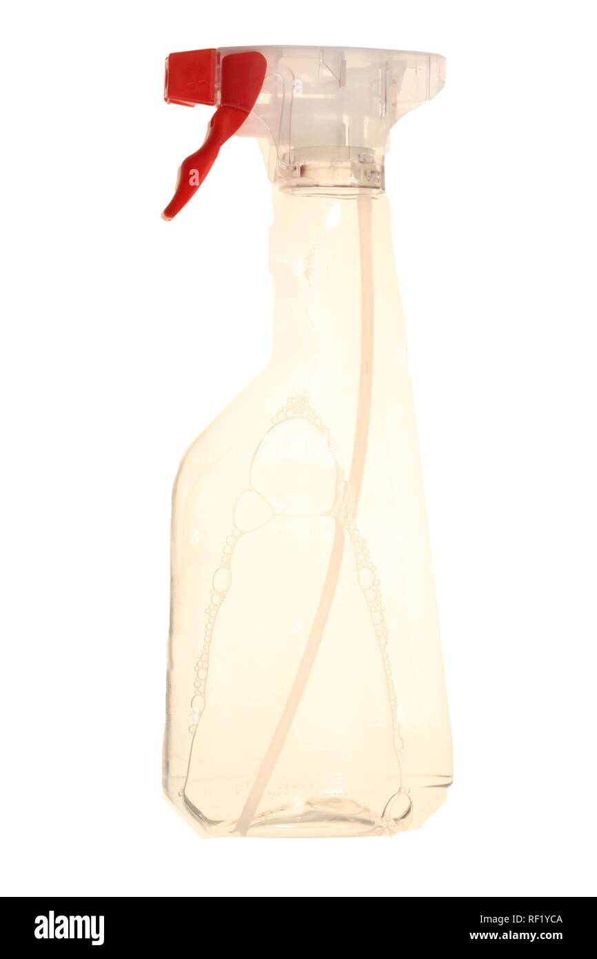 Plastic spray bottle, household cleaner, cleaning product Stock Photo