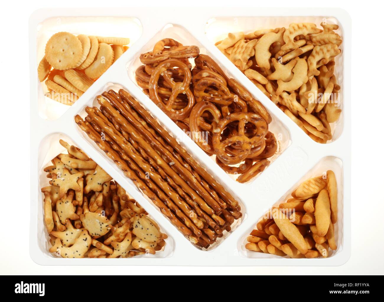 Salty Snacks Assorted Crackers And Pretzels Stock Photo Alamy