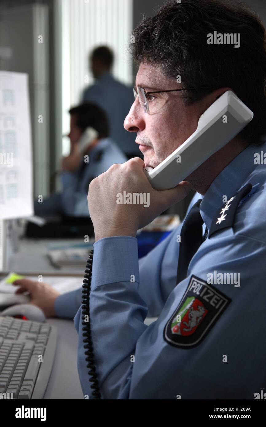 Police control room, HQ, call center for emergency calls, Mettmann, North Rhine-Westphalia Stock Photo