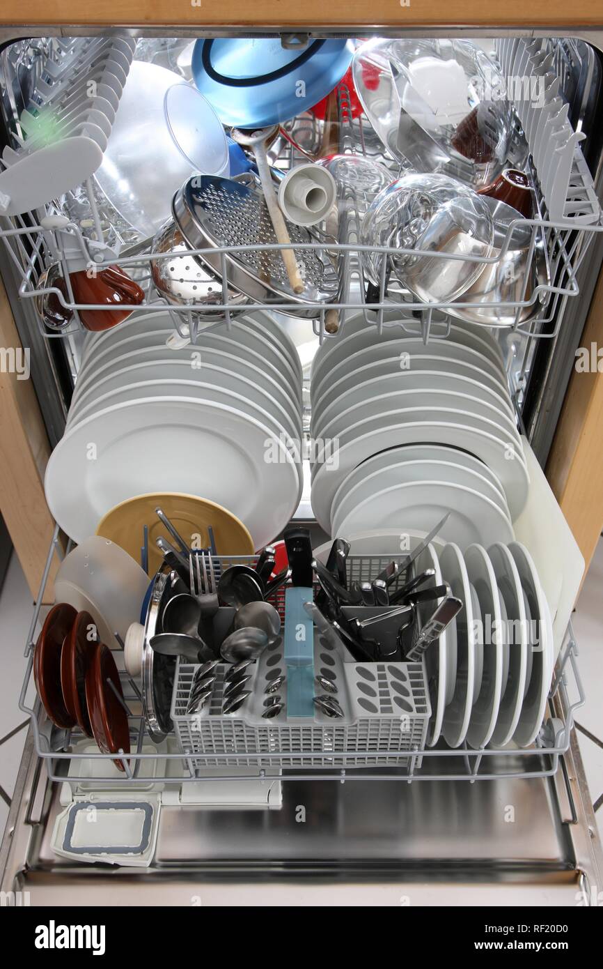 Clean dishes in dishwasher after a washing Stock Photo Alamy