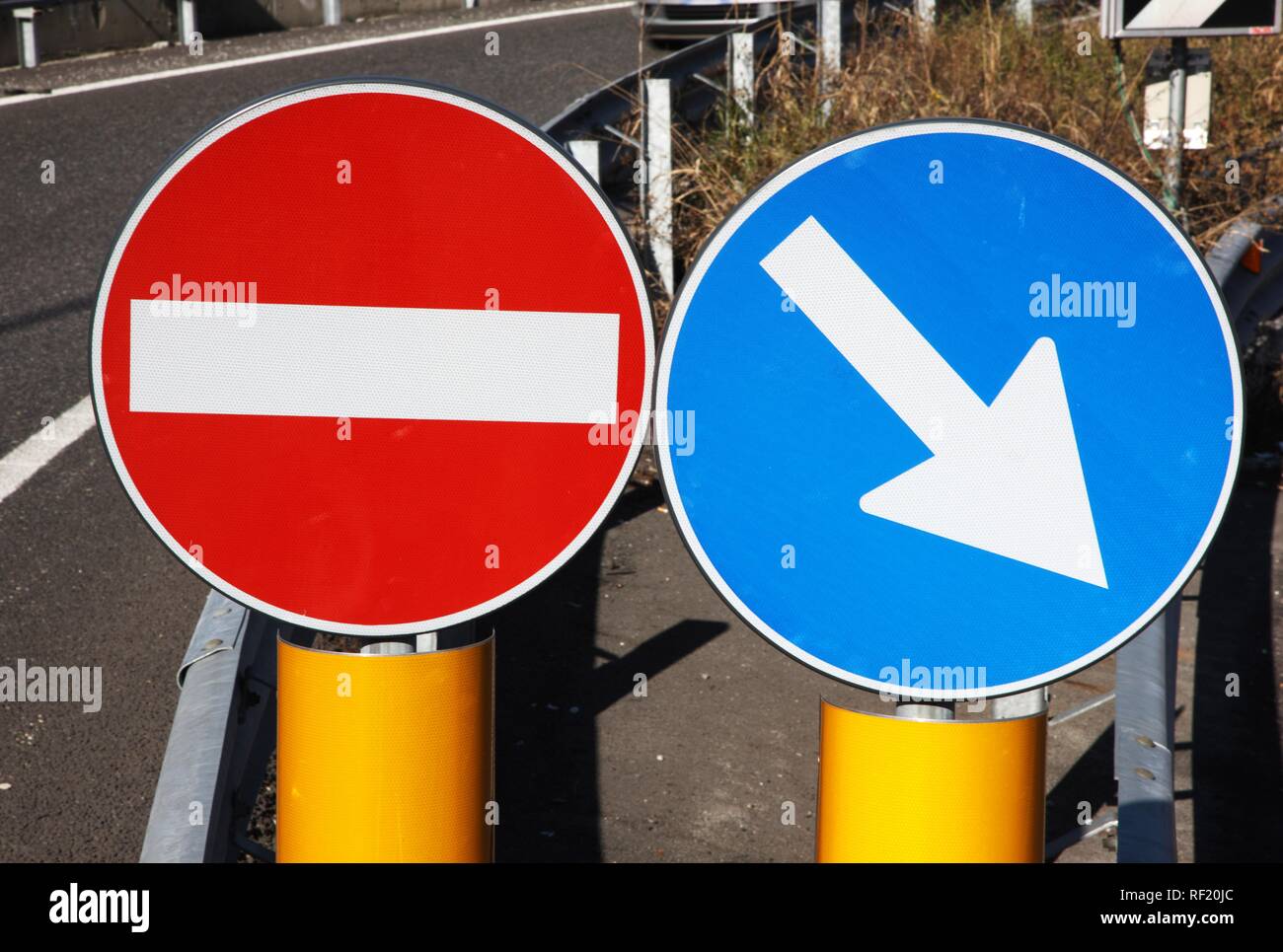No entry and direction arrows street signs Stock Photo