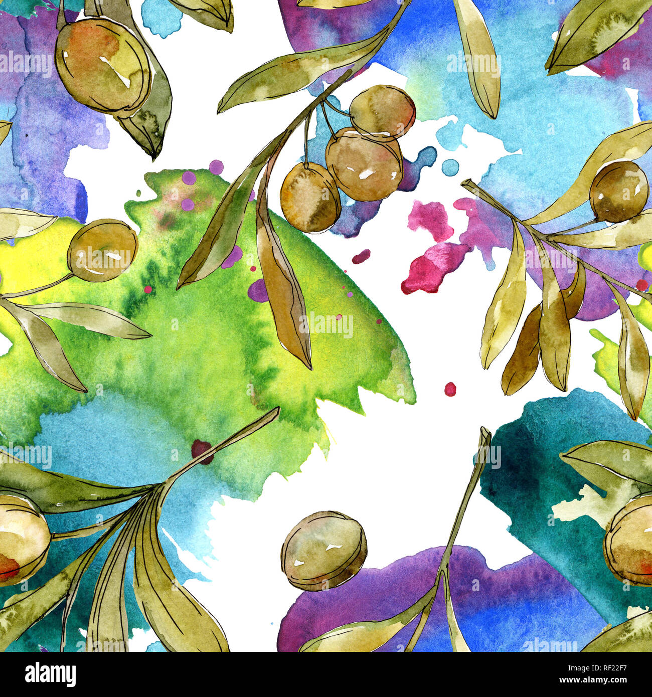 Green olives watercolor background illustration set. Watercolour ...