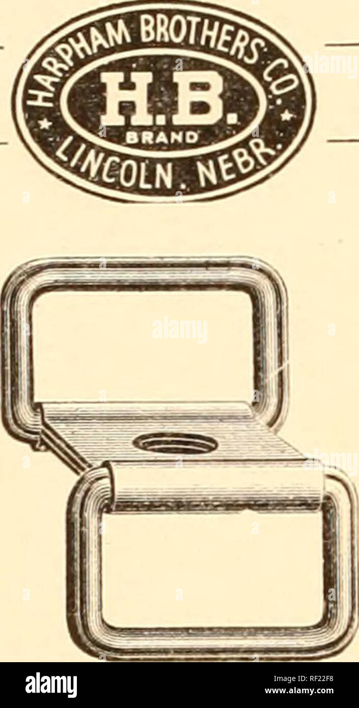 . Catalogue No. 36 : saddlery accessories. Harpham Brothers Company; Horses; Western saddles -- Nebraska; Western riding -- Equipment and supplies. .518—LAVEK Sizes No. 518—Japanned Gross in Box No. 390—Japanned Gross in Box No. 1.5*0—Japanned No. 1,570—Bright Gross in Box Sizes No. 206 Japanned. No. 206 Bright. 800-0 (4 p STREET, Lincoln, Nebraska. Please note that these images are extracted from scanned page images that may have been digitally enhanced for readability - coloration and appearance of these illustrations may not perfectly resemble the original work.. Harpham Brothers Company. L Stock Photo