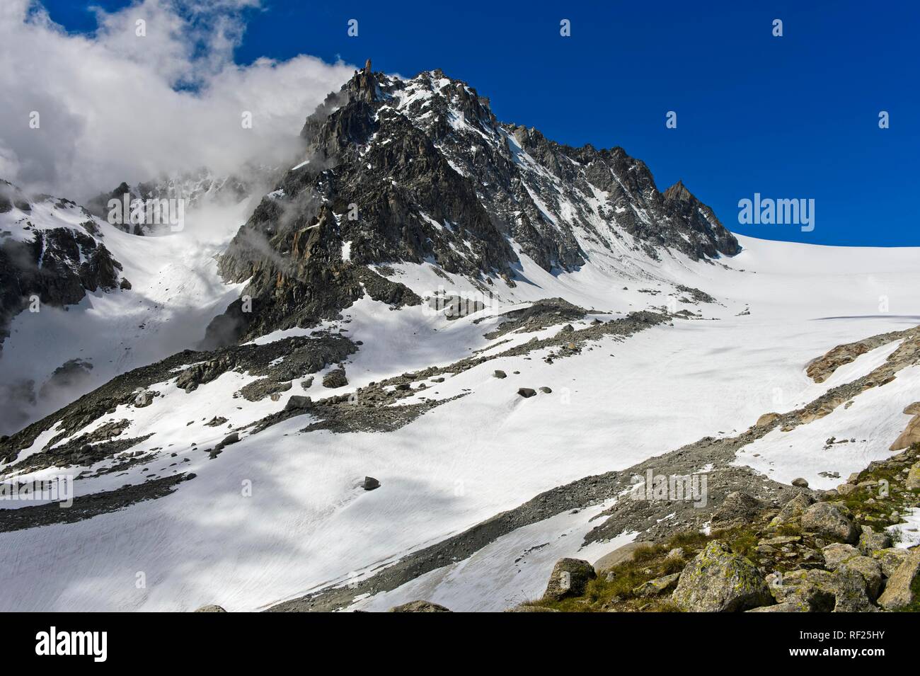 Snowfield of the Orny glacier and summit Le Portalet, Valais, Switzerland Stock Photo