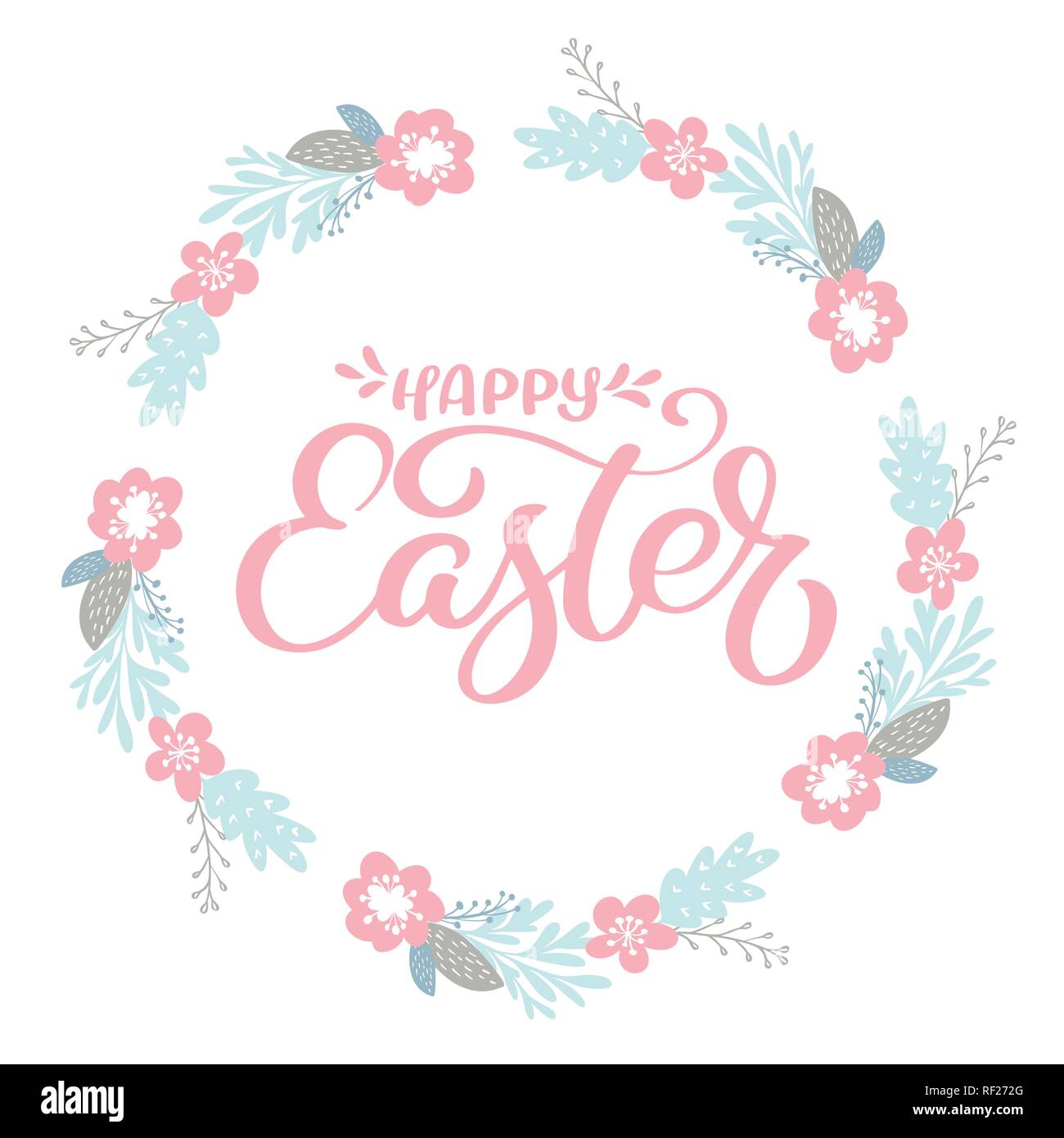 Pink Happy Easter Hand Drawn Calligraphy And Wrath With Flowers Design For Holiday Greeting Card And Invitation Of The Happy Easter Day Stock Vector Image Art Alamy alamy