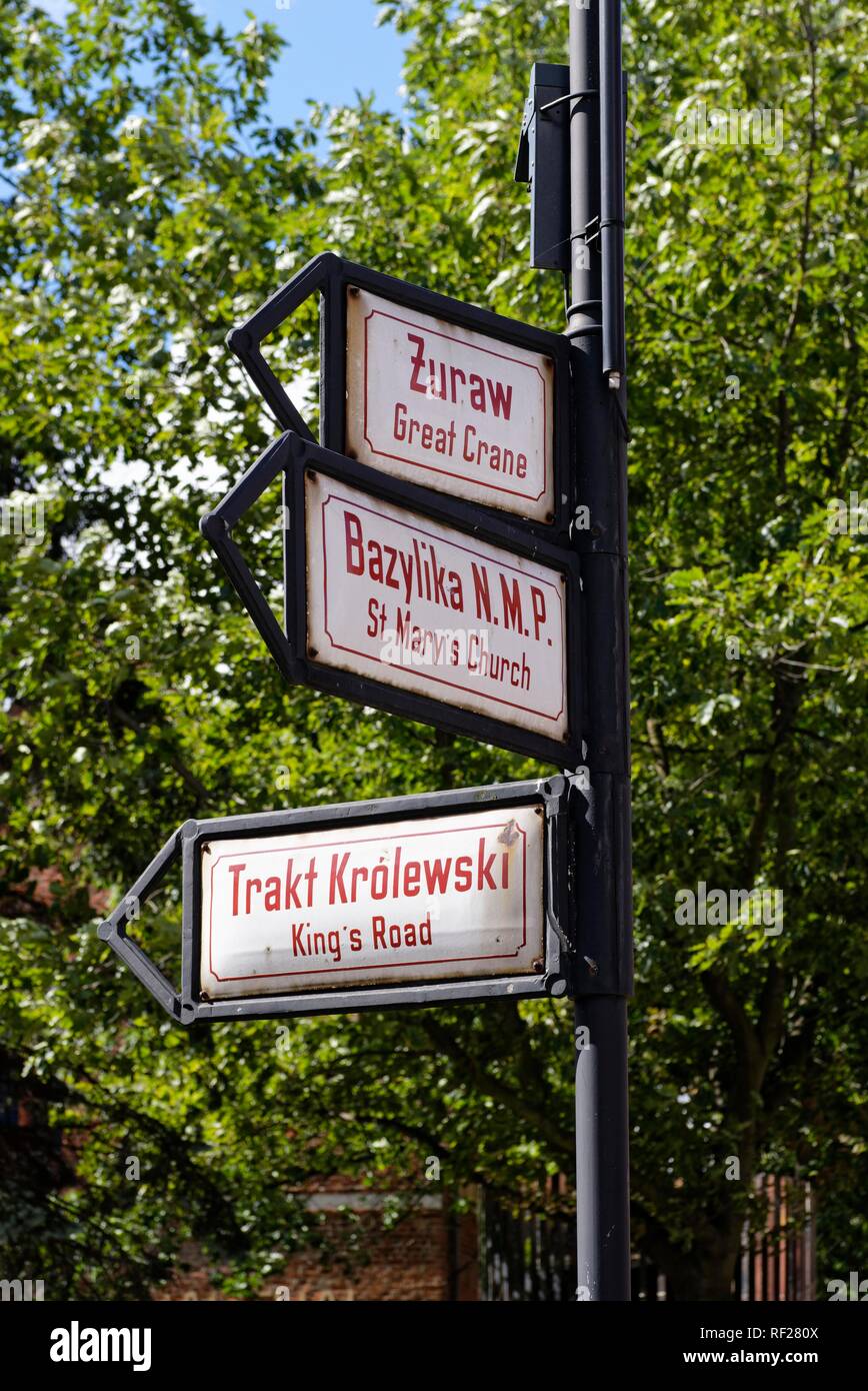 Gdansk, Gdansk, Pomerania, Poland, signpost, signpost, Poland Stock Photo