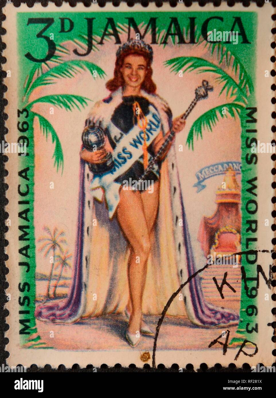 Miss World 1963, portrait on a Jamaican stamp, Sweden Stock Photo