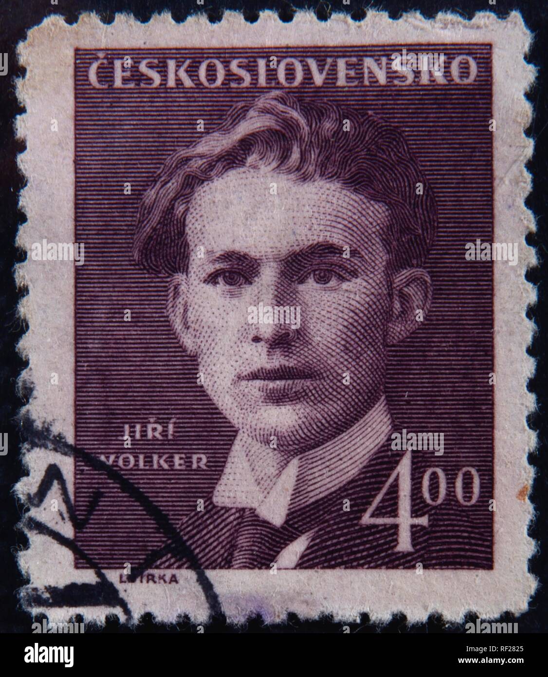 Jiri Volker, a Croatian poet, portrait on a Czechoslovakian stamp, Sweden Stock Photo