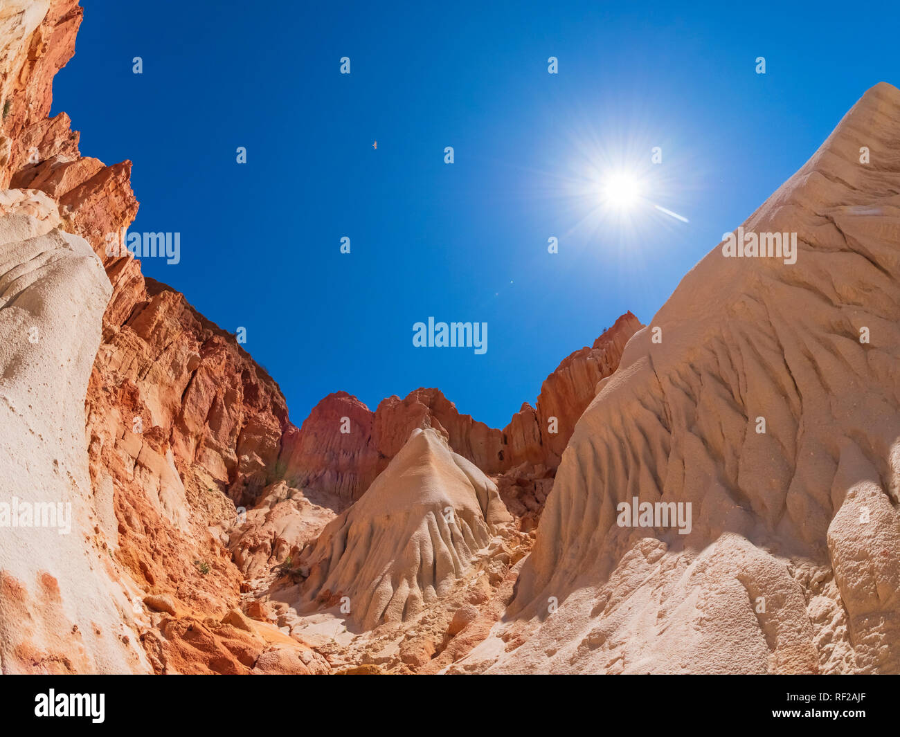 Portugal, Algarve, rock formations against the sun Stock Photo