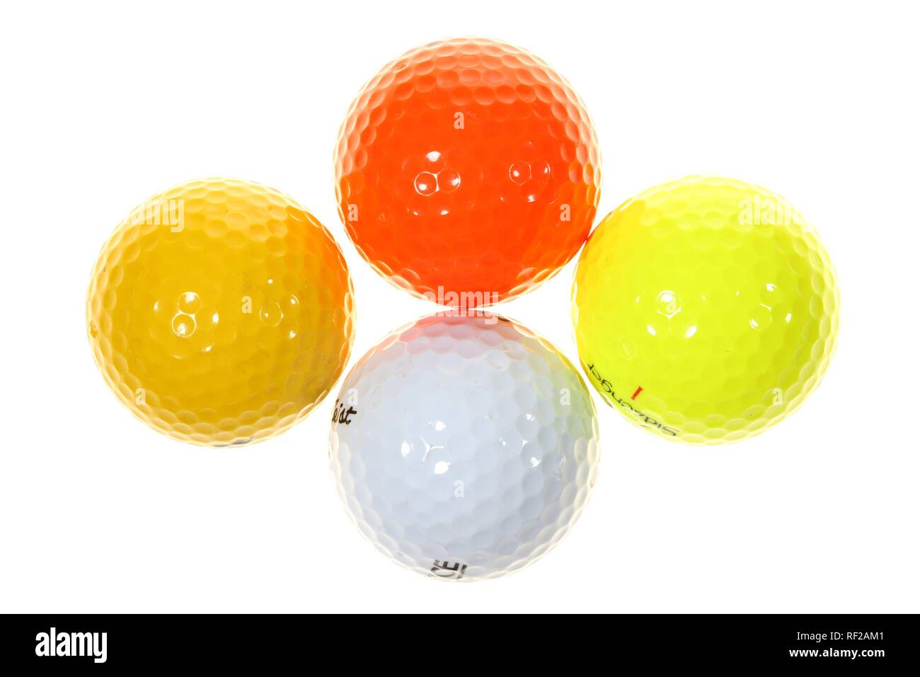 Golf balls, different colours Stock Photo Alamy