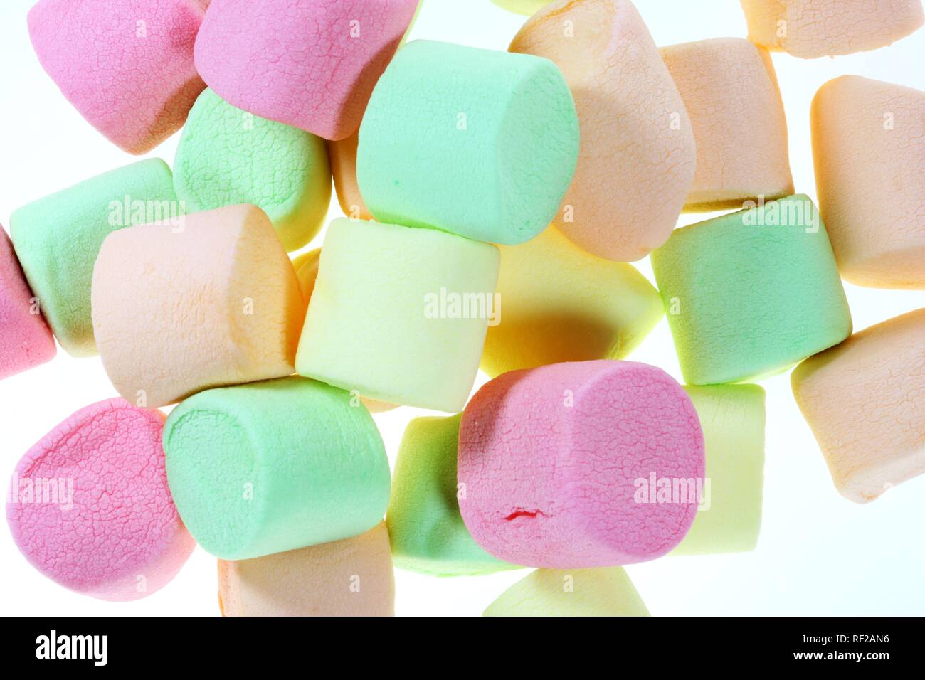Multicoloured marshmallow sweets, pastelcoloured marshmallows Stock