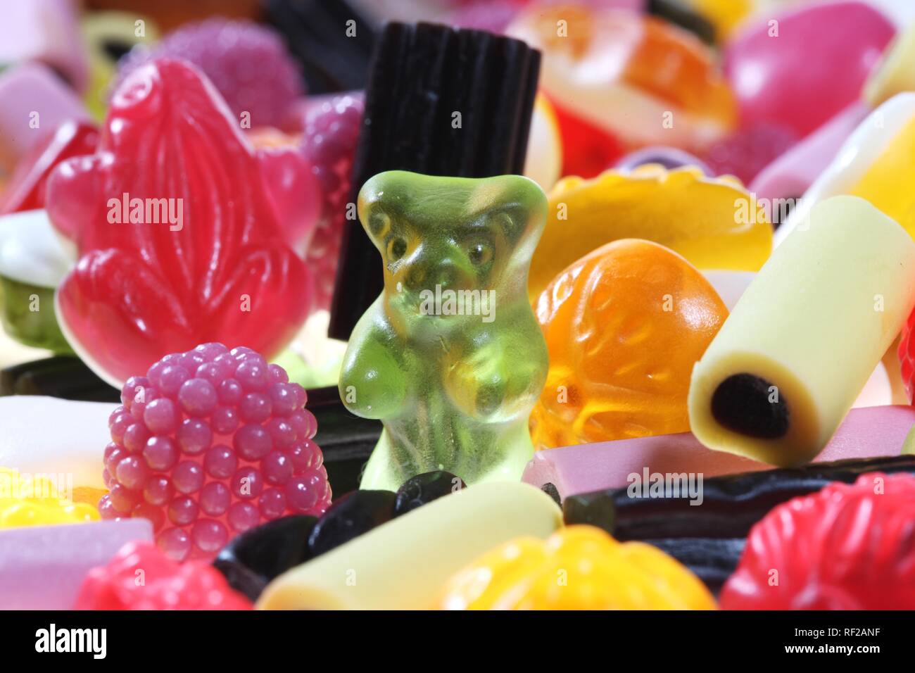 Assorted sweets including gummi bears, Jelly Frogs and Liquorice