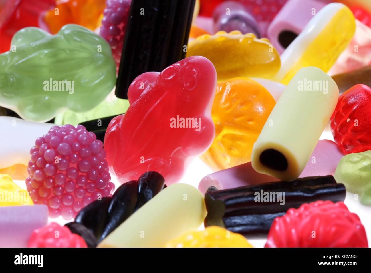 Assorted sweets including jelly babies, jelly frogs and liquorice