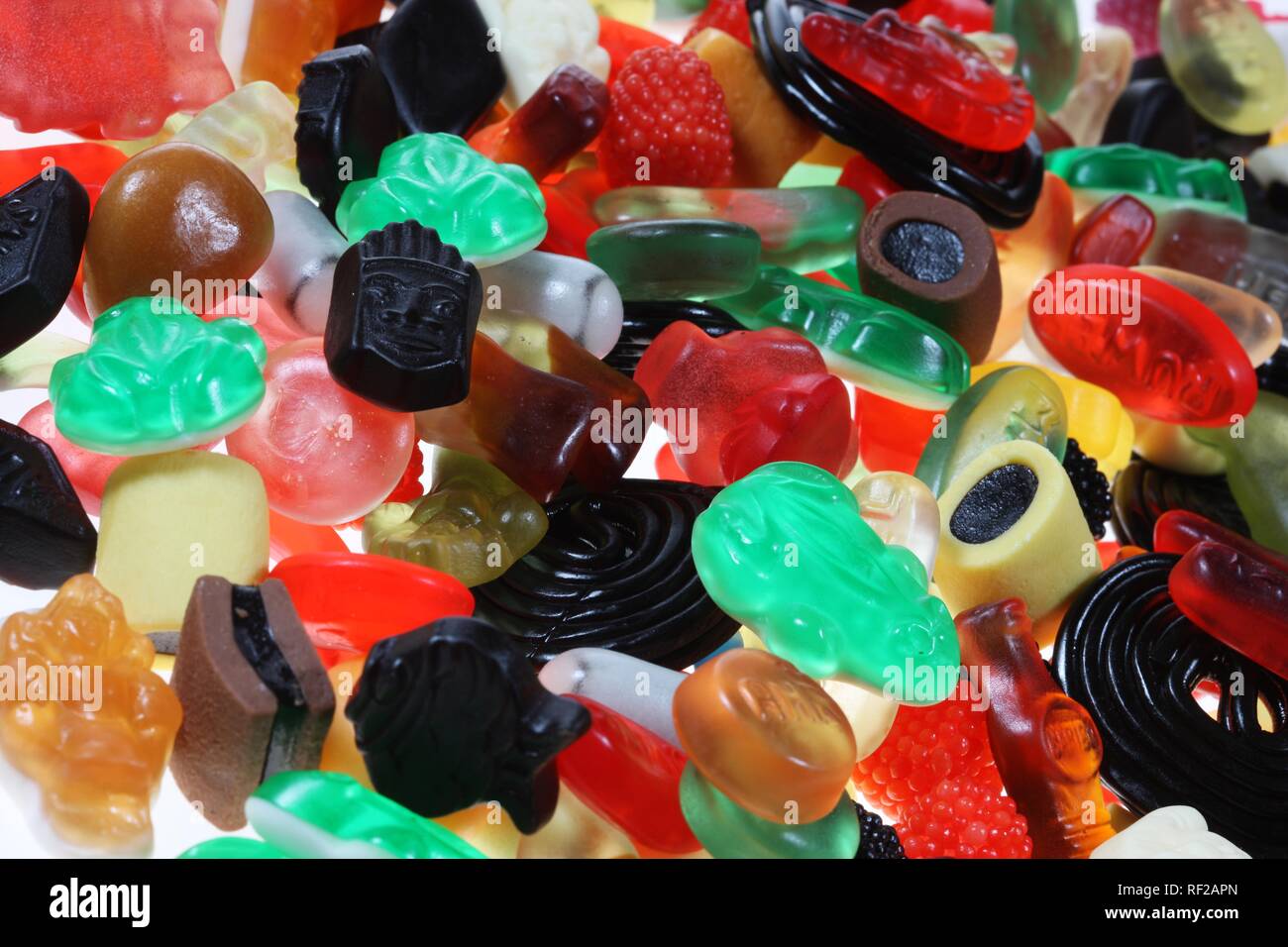 Various wine gums, jujubes and liquorice or licorice sweets Stock Photo